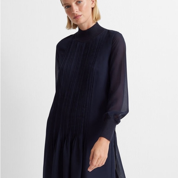 NWT Club Monaco Pintuck Rib Dress Navy Blue Size 00 XS - Picture 3 of 6